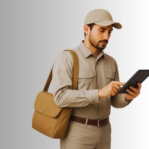 Agente de campo com documentos e materiais operacionais