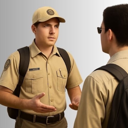 Profissional orientando um cidadão durante uma ação de vigilância