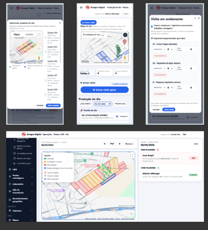 Painel do gestor com mapa, quadras e indicadores