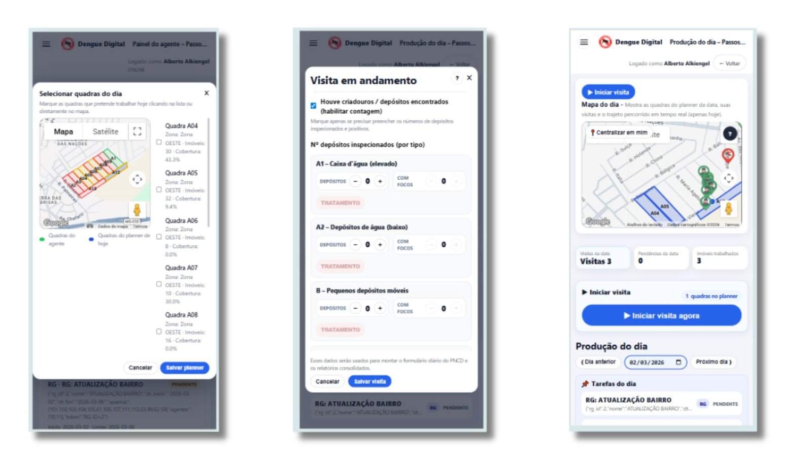Dashboard do gestor com mapa e quadras coloridas